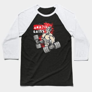 Crazy gains - Nothing beats the feeling of power that weightlifting, powerlifting and strength training it gives us! A beautiful vintage movie design representing body positivity! Baseball T-Shirt